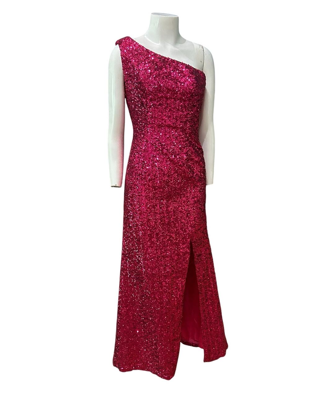 Blush Prom Pink Sequin One Shoulder Formal Gown Size 2 XS Pageant Slit -